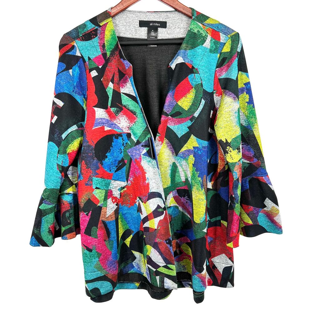 NWOT Ali Miles Womens Size Medium Wearable Art Jacket Blouse Shirt Top Abstract